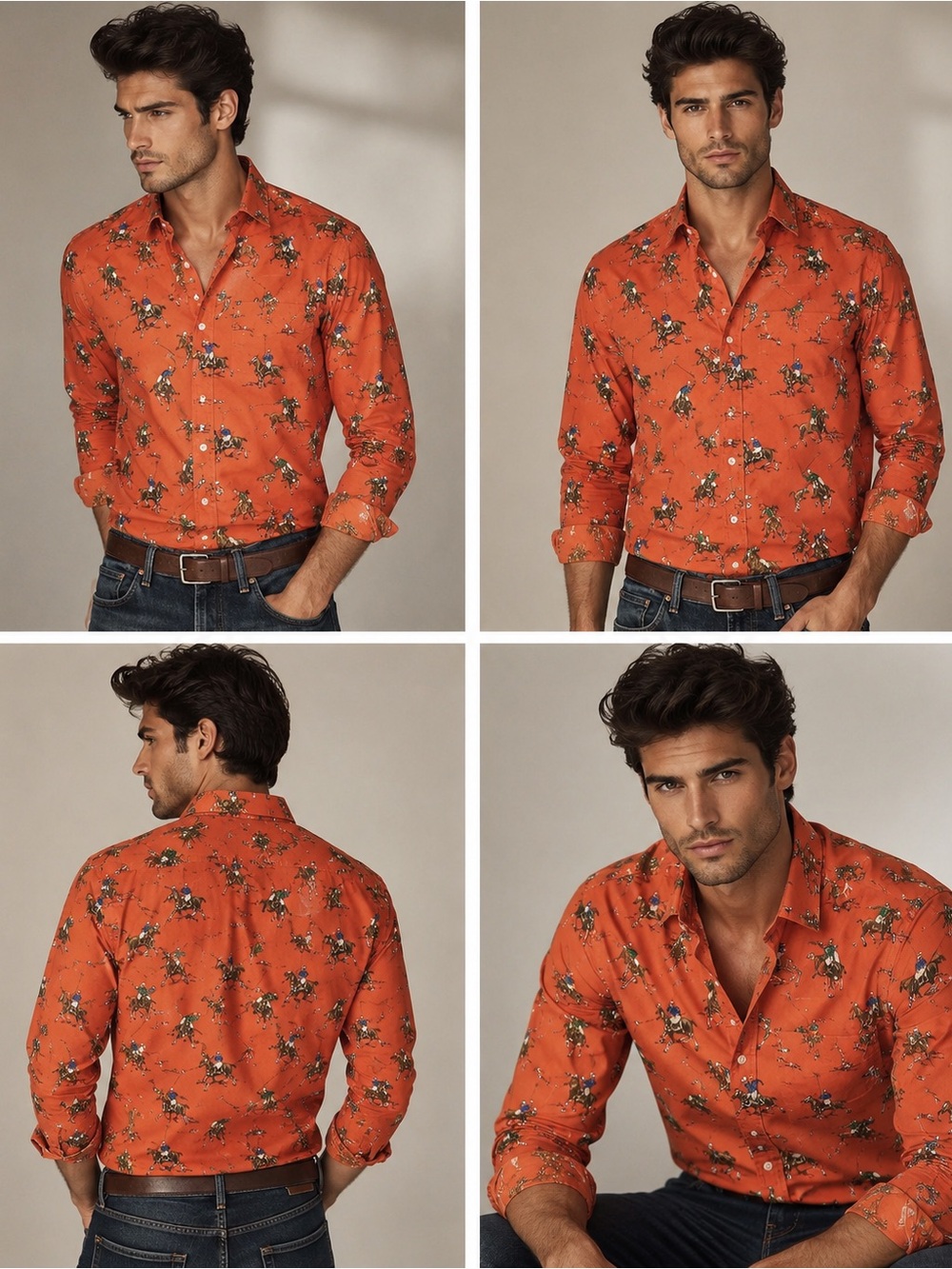 Polo Ralph Lauren Shirt Men’s Orange Button Down Equestrian Oxford Horses SMALL